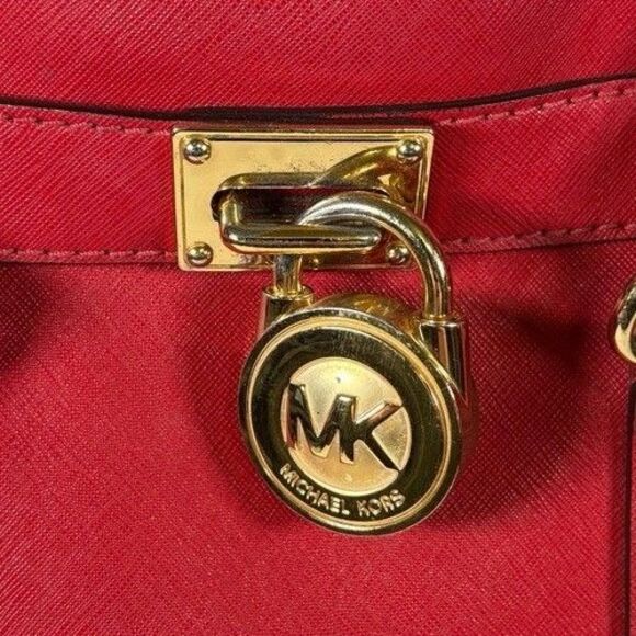 Michael Kors Hamilton Large Red Leather Satchel Tote Shopper Shoulder Bag Purse - Picture 11 of 16